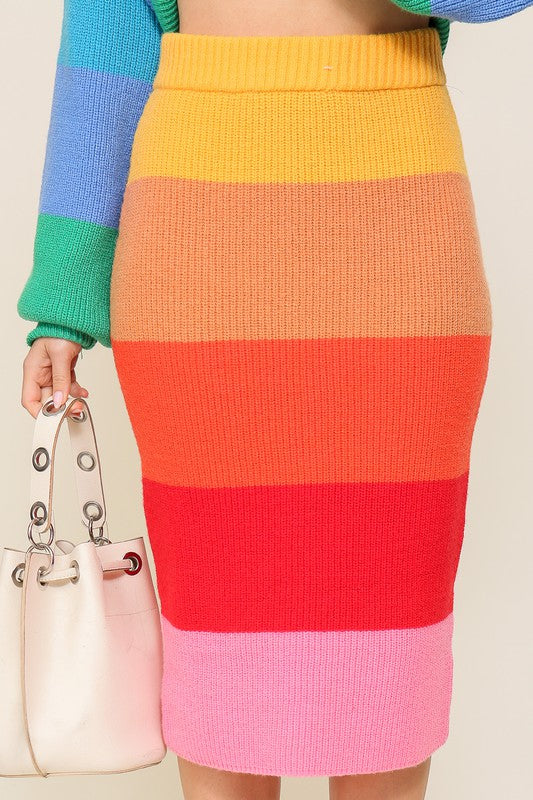 (SKIRT) High-Waisted Midi Sweater Multicolor Skirt (MULTIPLE COLOR OPTIONS) - BP