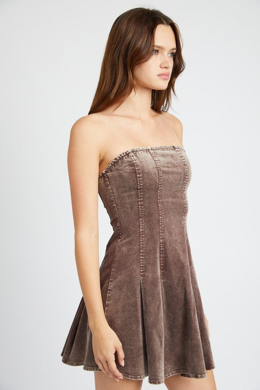 PLEATED STRAPLESS MINI DRESS - BP