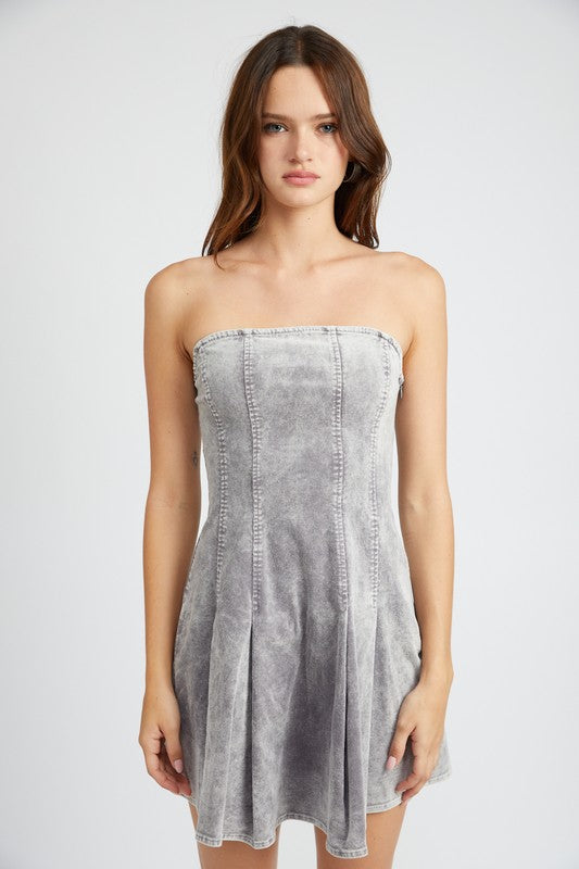 PLEATED STRAPLESS MINI DRESS - BP