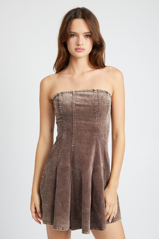 PLEATED STRAPLESS MINI DRESS - BP