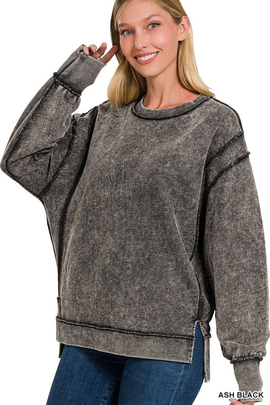 Acid Wash French Terry Exposed-Seam Sweatshirt (Multiple Colors) - BP