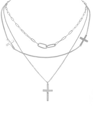 Metal Chain Layered Cross Necklace