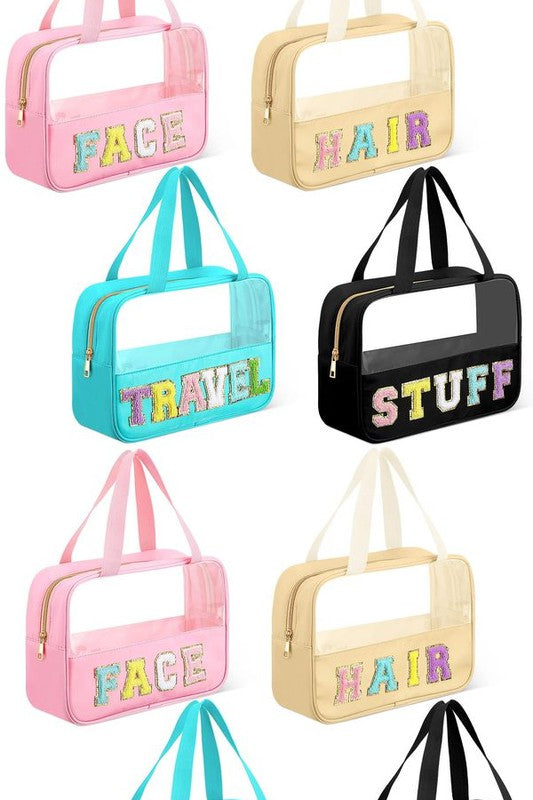 All The Things Chenille Letter Clear Travel Bag Luggage Makeup