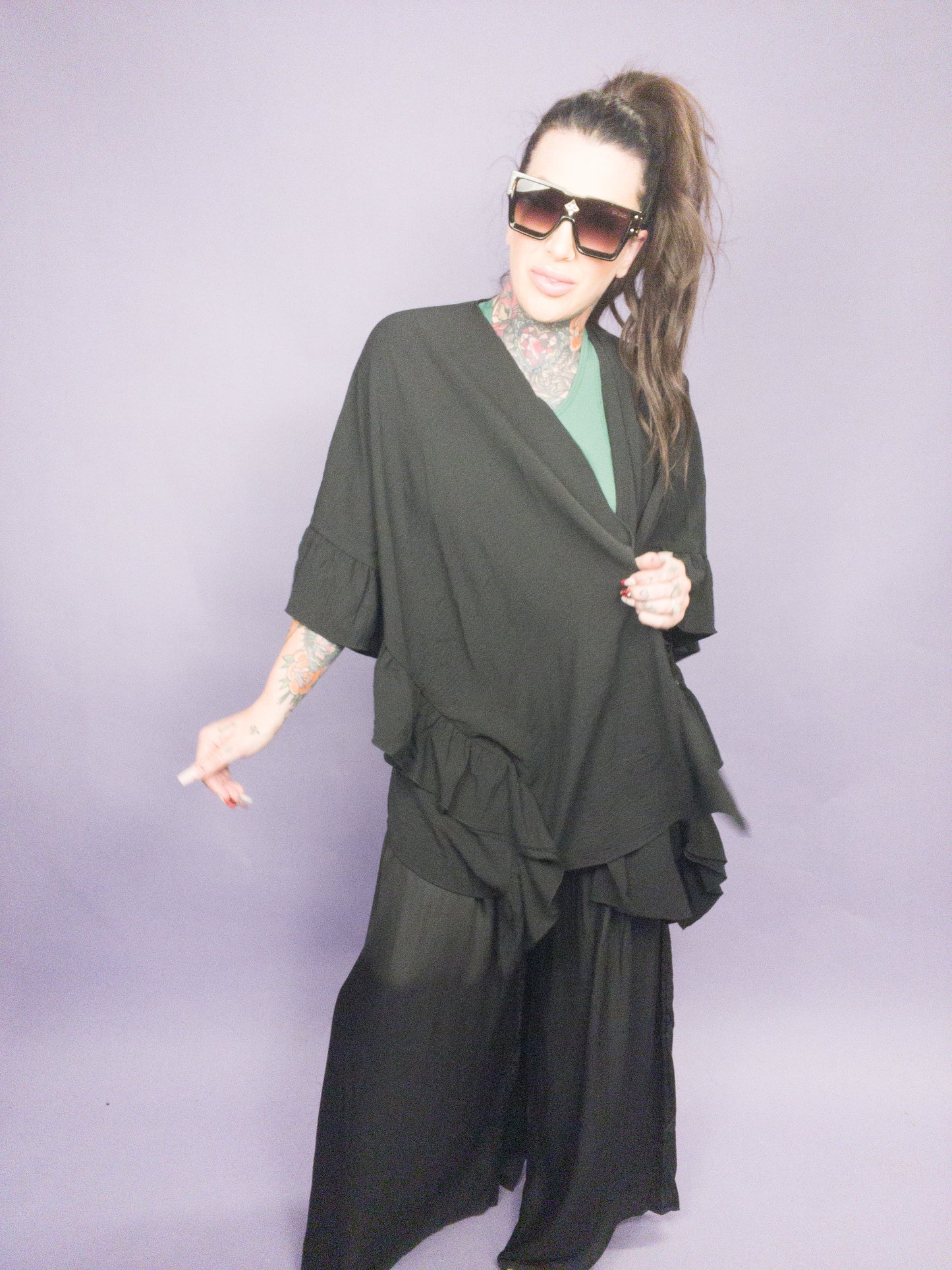 CURVY/REG - Jade By Jane - Wide Sleeves Ruffle Kimono