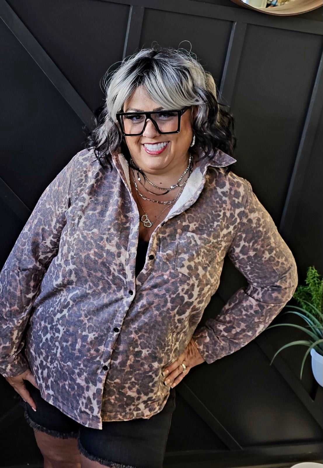 (Curvy) Edgy Mama Cheetah Fleece Lined Button Down - BP