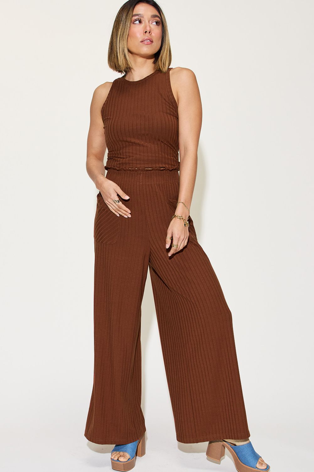 (S-3X) Dear Delilah Ribbed Tank and Wide Leg Pants Set (Multiple Colors) - BP