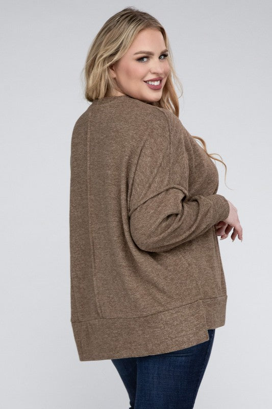 (1X-3X) Getting Serious  Brushed Melange Drop Shoulder Sweater (Multiple Colors) - BP