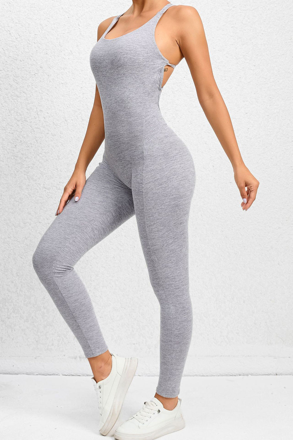 Body Rock Crisscross Scoop Neck Sleeveless Active Jumpsuit (Multiple Colors) - BP