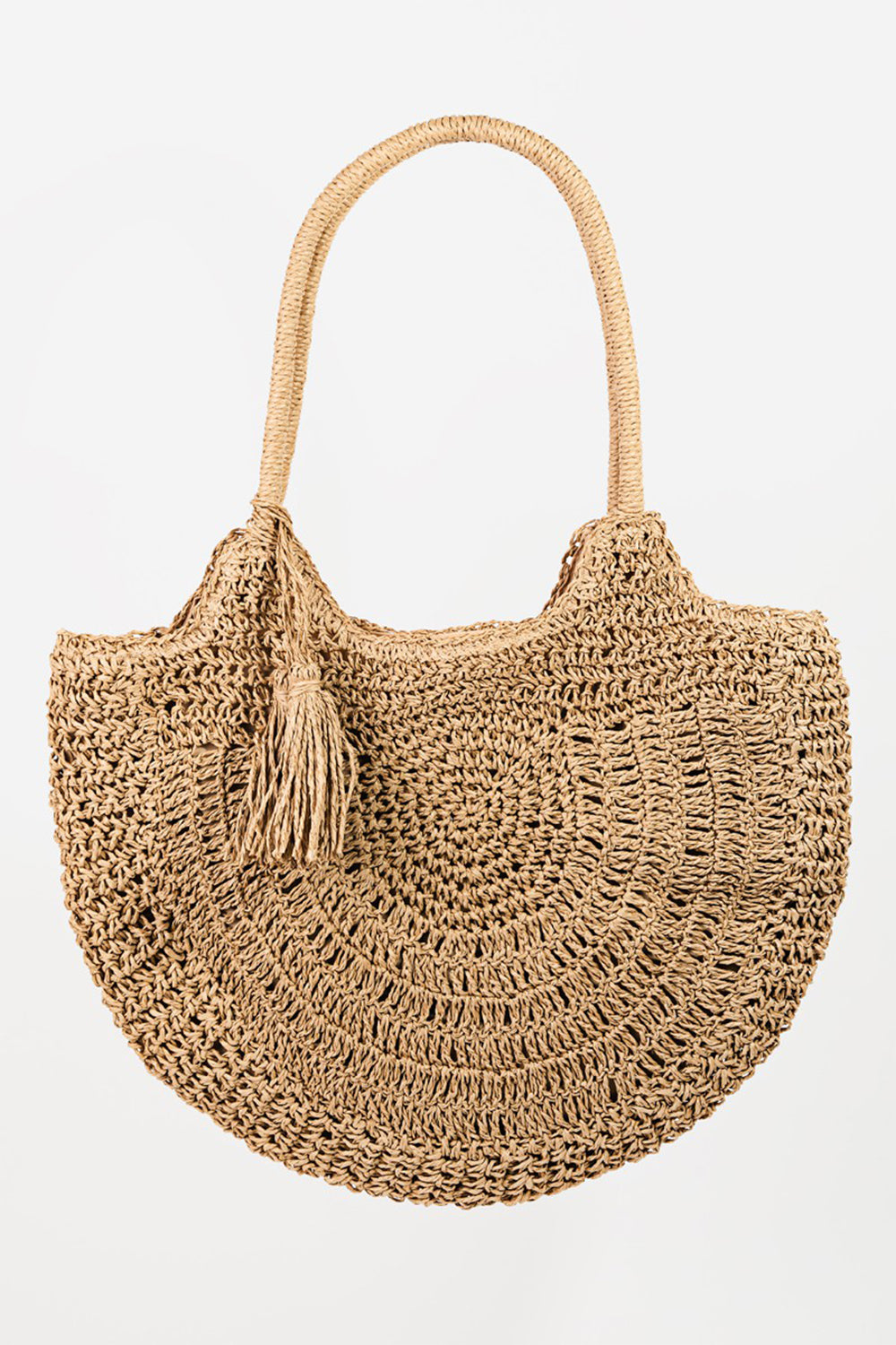 Chic At The Beach Straw Braided Tote Bag with Tassel - BP