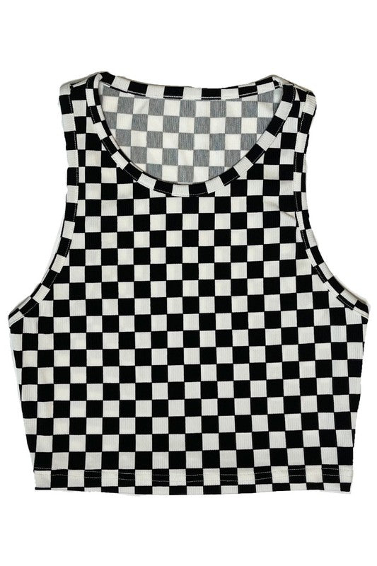 Cropped Checker printed rib knit tank - BP