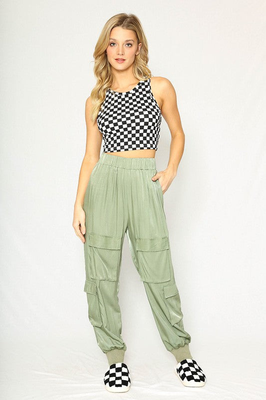 Cropped Checker printed rib knit tank - BP