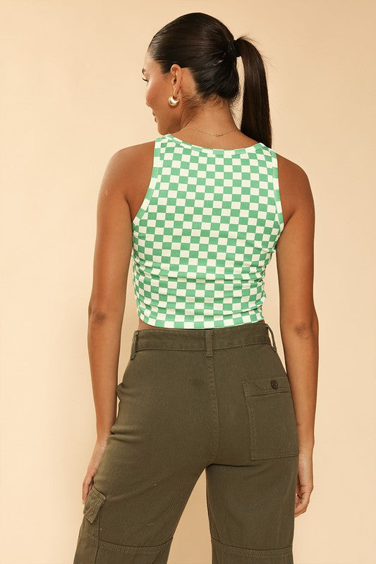 Cropped Checker printed rib knit tank - BP