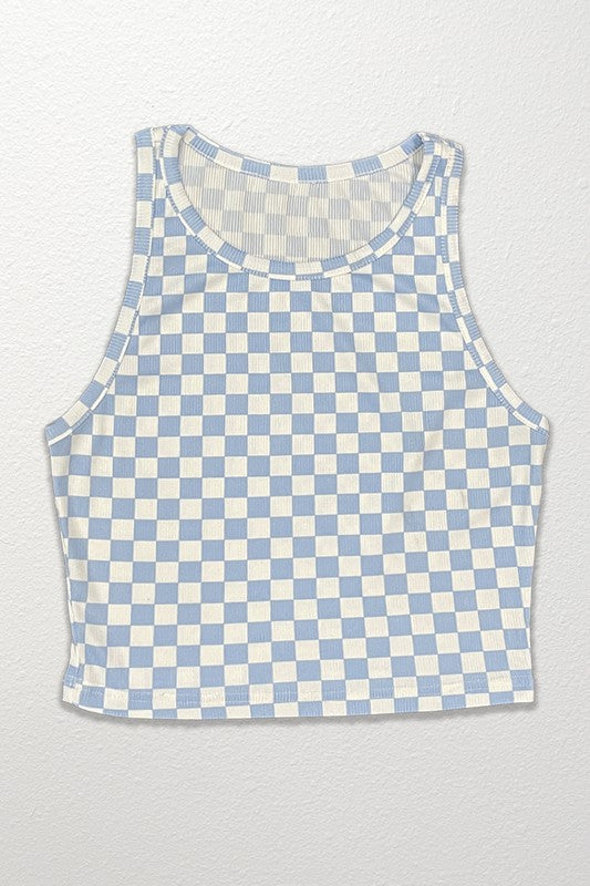 Cropped Checker printed rib knit tank - BP