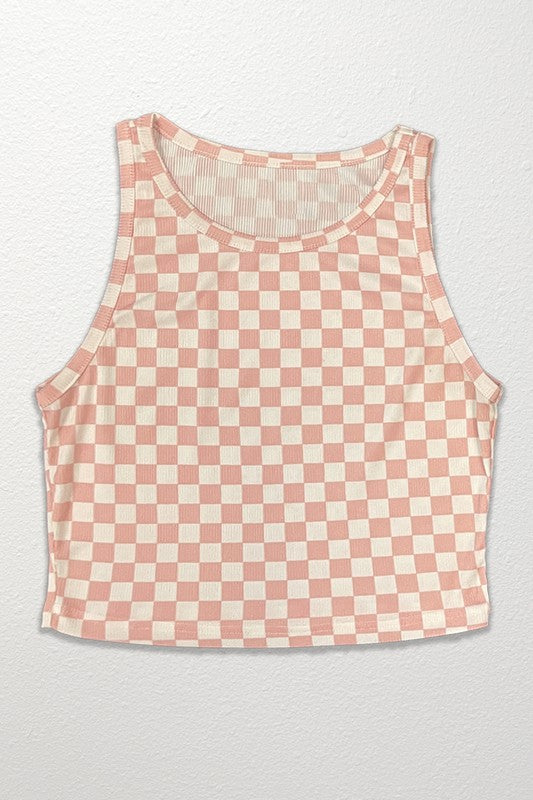 Cropped Checker printed rib knit tank - BP