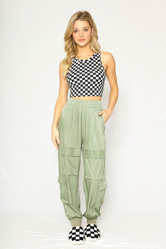 Cropped Checker printed rib knit tank - BP