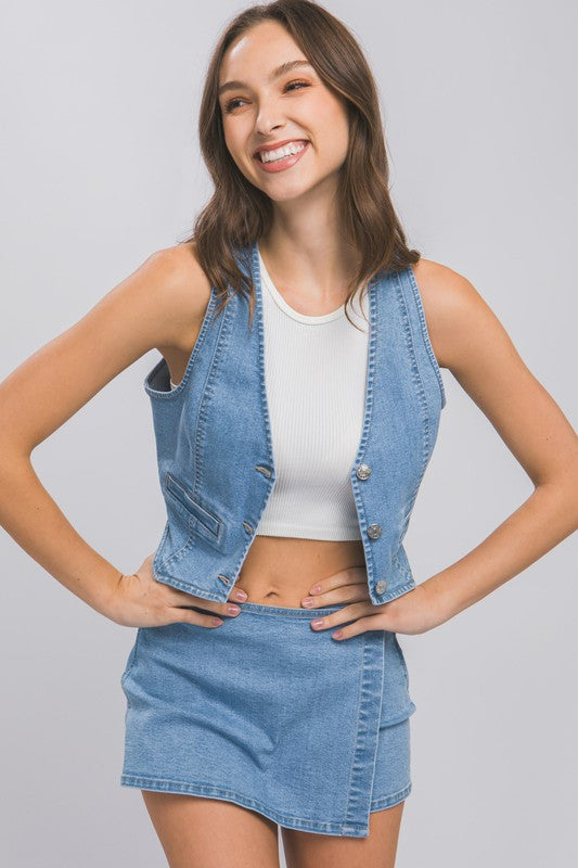 Dolly Does It Denim Buttoned Vest Top (Multiple Colors) - BP