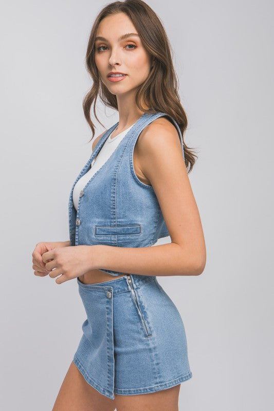 Dolly Does It Denim Buttoned Vest Top (Multiple Colors) - BP