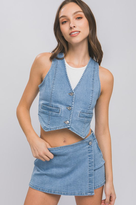 Dolly Does It Denim Buttoned Vest Top (Multiple Colors) - BP