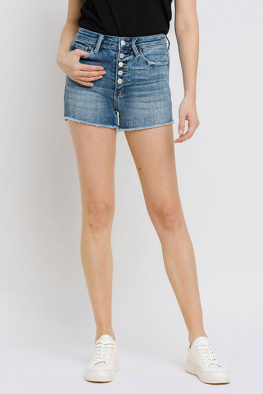 Fly High Super High Rise Button Up Stretch Shorts