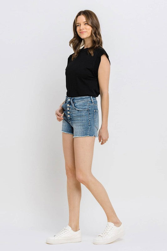 Fly High Super High Rise Button Up Stretch Shorts