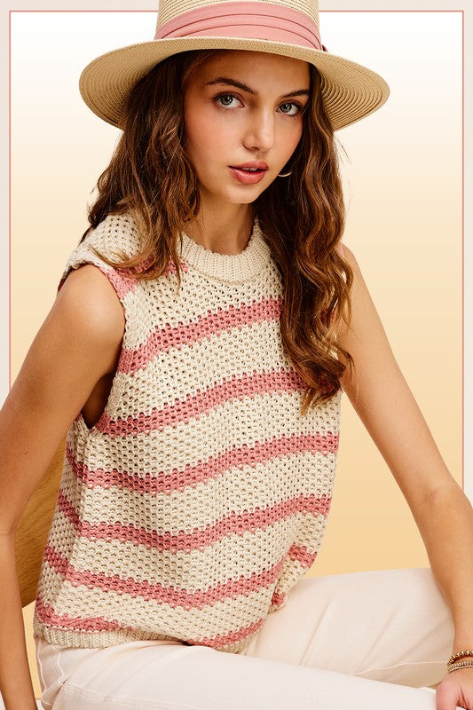 La Miel - Chunky Stripe Sleeveless Sweater Top