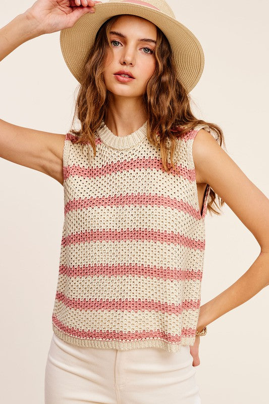 La Miel - Chunky Stripe Sleeveless Sweater Top