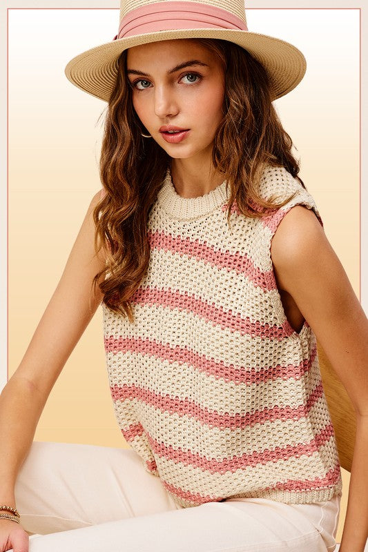 La Miel - Chunky Stripe Sleeveless Sweater Top