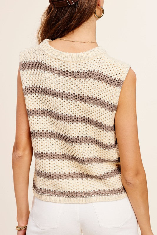 La Miel - Chunky Stripe Sleeveless Sweater Top