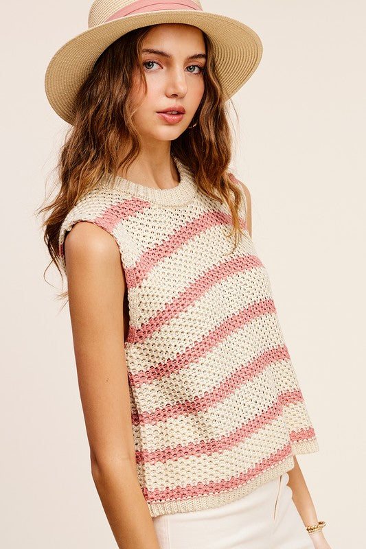 La Miel - Chunky Stripe Sleeveless Sweater Top