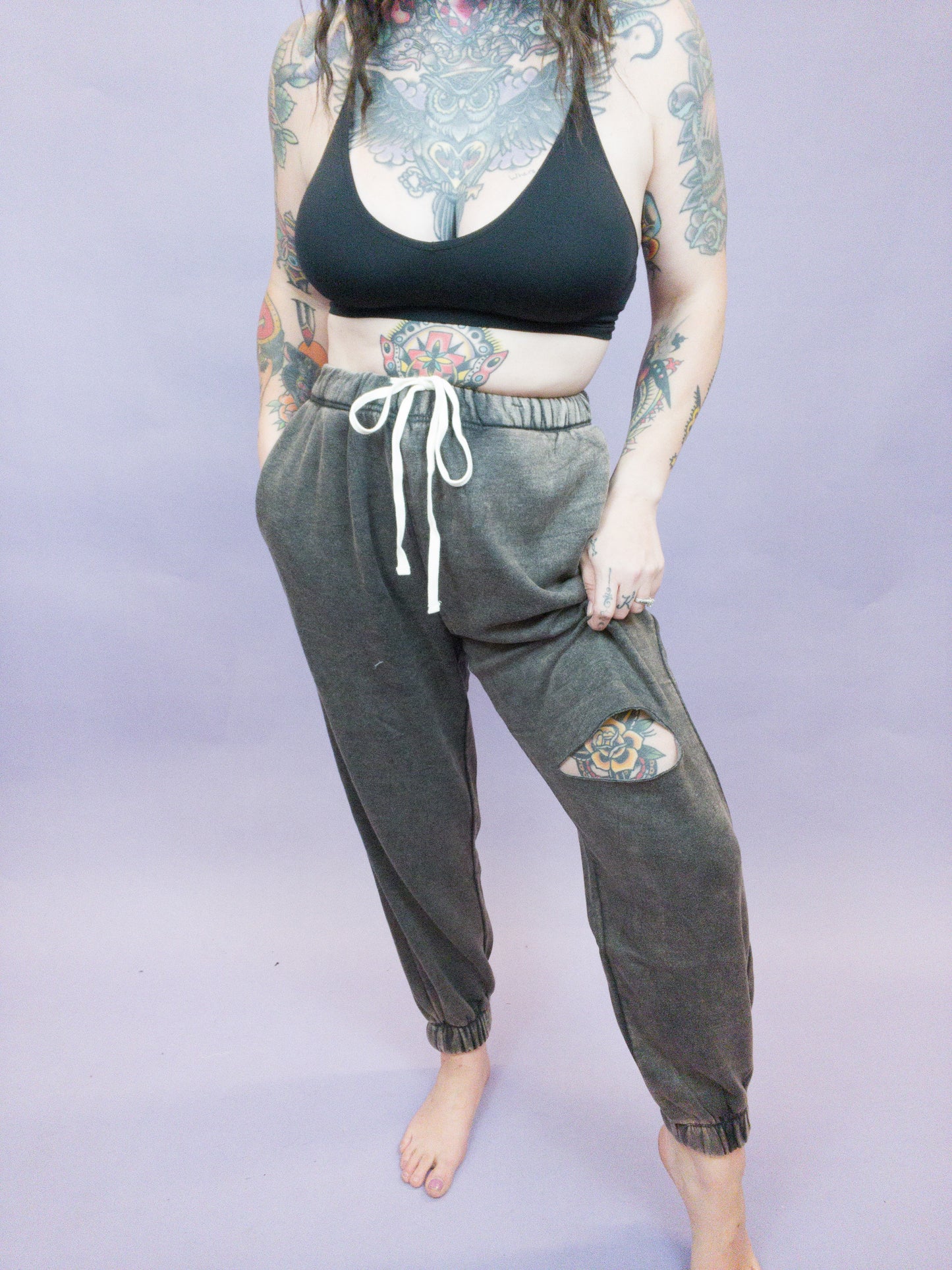 Curvy - Princess of Posh Laser Cut Acid Wash Pocketed Jogger