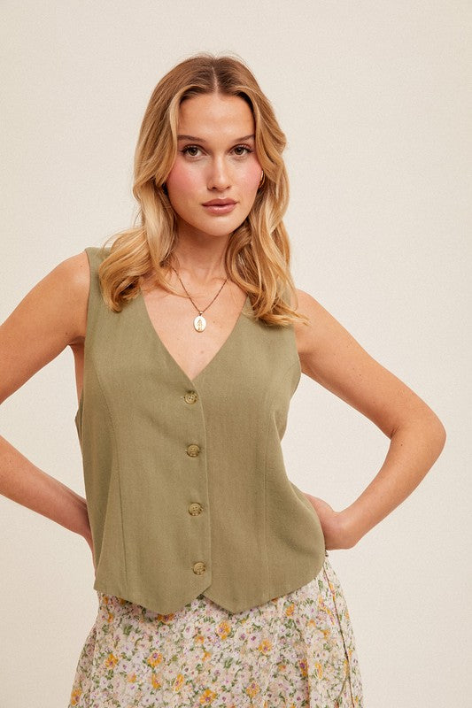 Bliss Is Beauty V-Neck Linen Vest