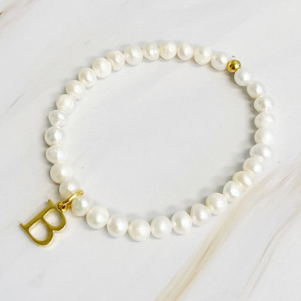 Mermaid Babe Freshwater Pearl Initial Charm Bracelet - BP