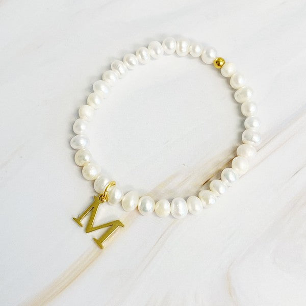 Mermaid Babe Freshwater Pearl Initial Charm Bracelet - BP