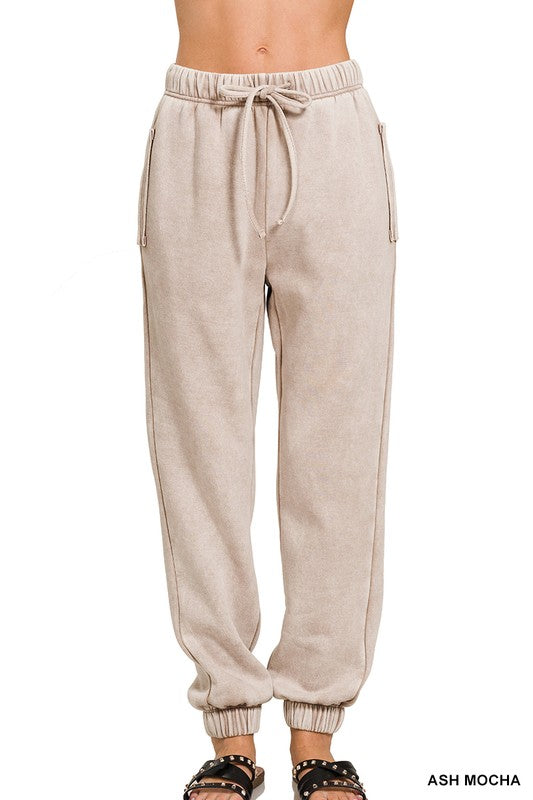 Chillin Always Acid Wash Fleece Sweatpants with Pockets (Multiple Colors) - BP