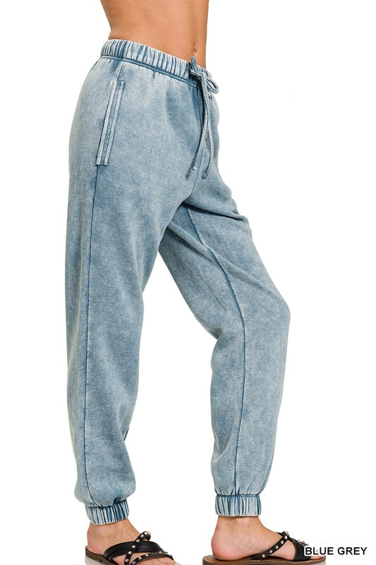 Chillin Always Acid Wash Fleece Sweatpants with Pockets (Multiple Colors) - BP