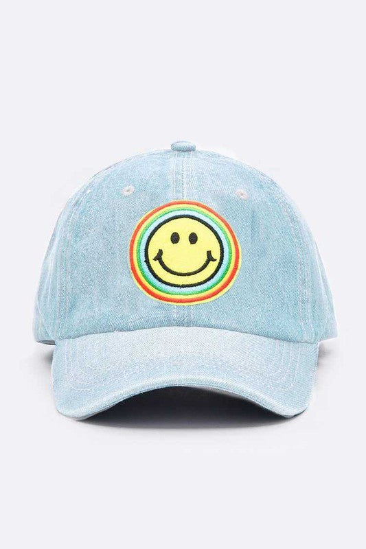 Rainbow Smiley Face Denim Cap