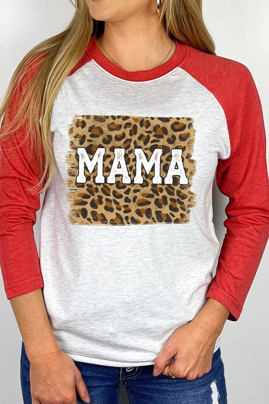 Mother's Day Mama Leopard Block Graphic Raglan (Multiple Colors) - BP