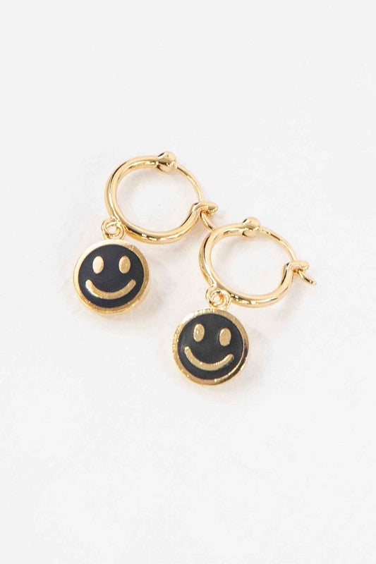 Happy Is My Middle Name Smiley Huggie Hoop Earrings