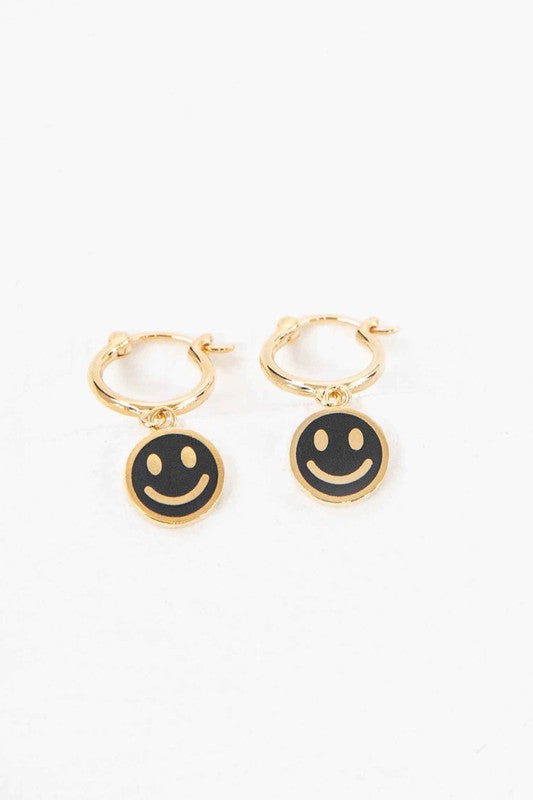 Happy Is My Middle Name Smiley Huggie Hoop Earrings