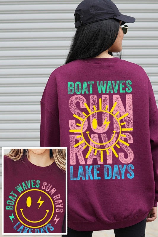 Boat Waves Sun Rays Graphic Fleece Sweatshirts (Multiple Colors) - BP