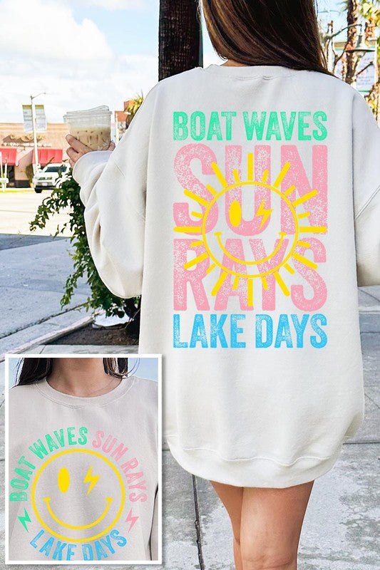 Boat Waves Sun Rays Graphic Fleece Sweatshirts (Multiple Colors) - BP