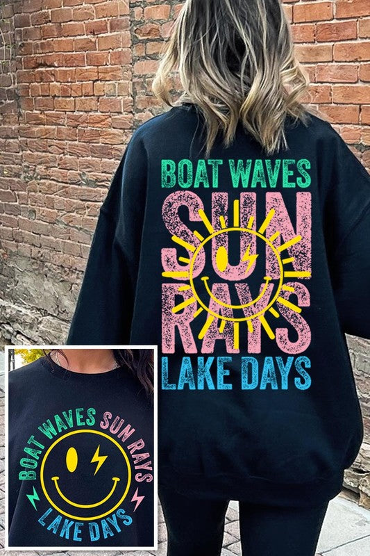 Boat Waves Sun Rays Graphic Fleece Sweatshirts (Multiple Colors) - BP