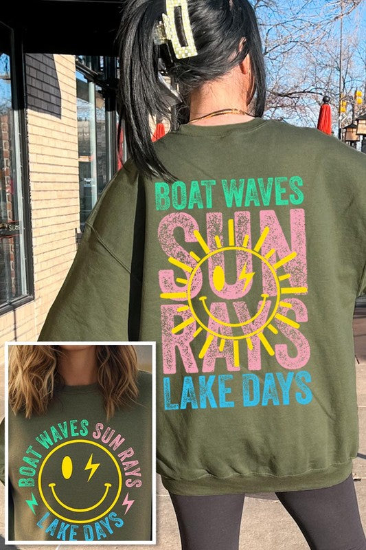 Boat Waves Sun Rays Graphic Fleece Sweatshirts (Multiple Colors) - BP