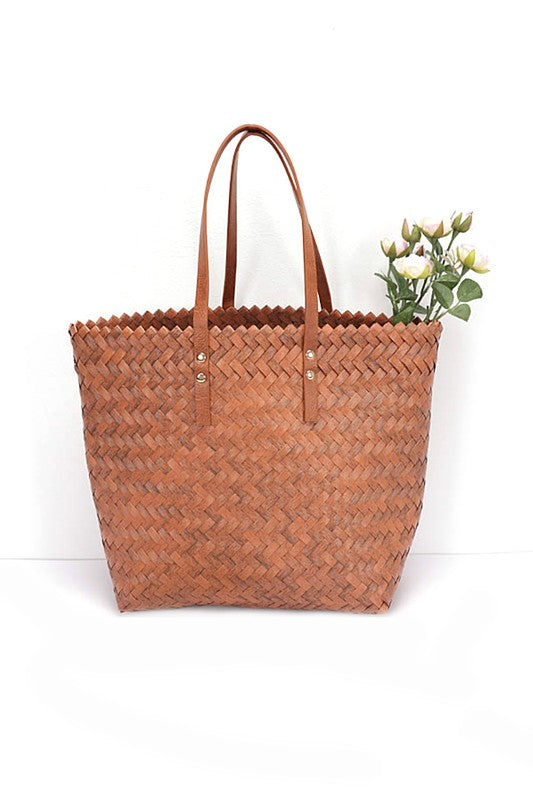 Pardon My French Faux Bamboo Weaved Basket Tote