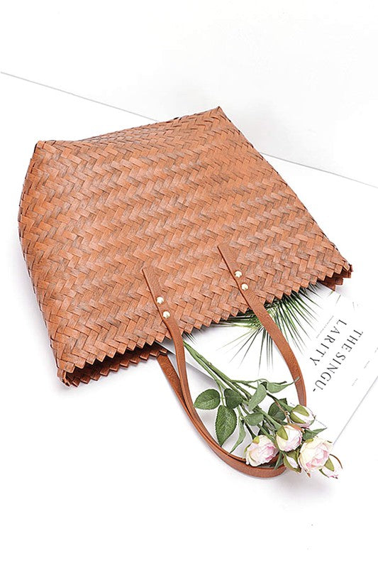 Pardon My French Faux Bamboo Weaved Basket Tote