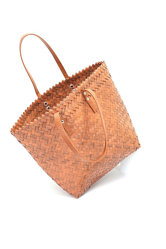 Pardon My French Faux Bamboo Weaved Basket Tote