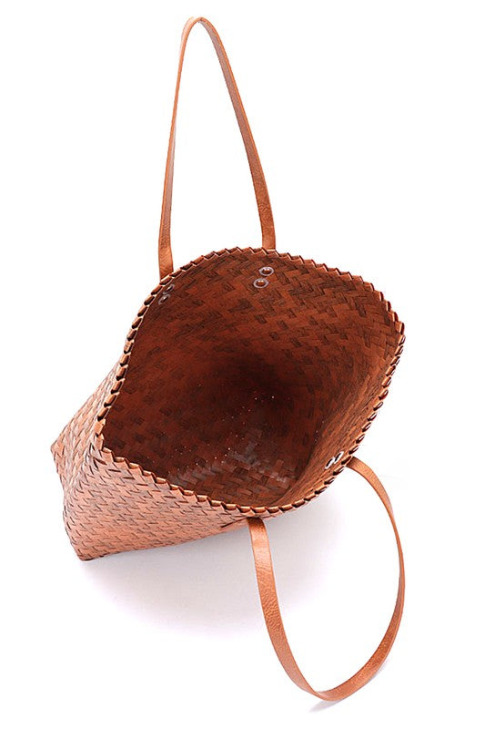 Pardon My French Faux Bamboo Weaved Basket Tote