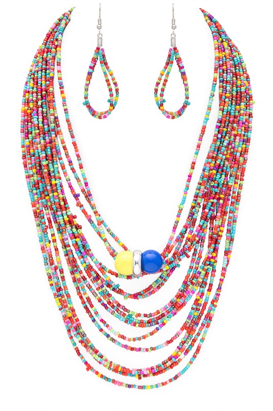 Never Too Old Layered Seed Beads Necklace Set (Multiple Colors)