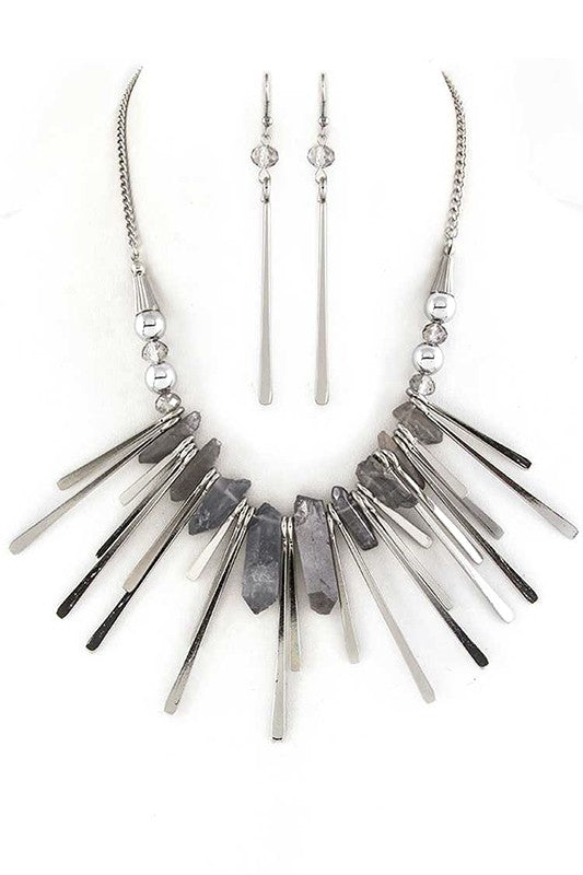 Truly Ambitious Quartz Metal Bar Statement Necklace Set (Multiple Finishes)