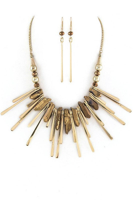 Truly Ambitious Quartz Metal Bar Statement Necklace Set (Multiple Finishes)